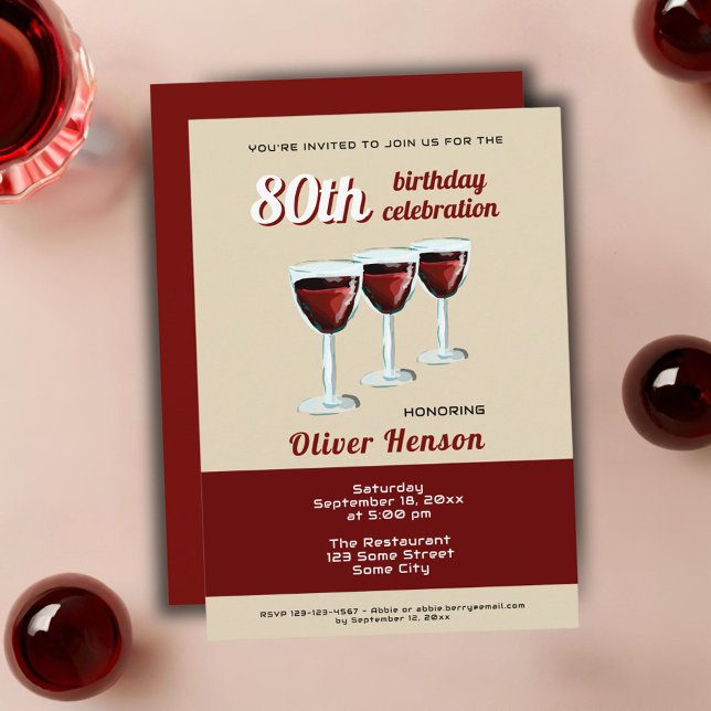 Invitation Verre rouge moderne 80e anniversaire (Créateur téléchargé)