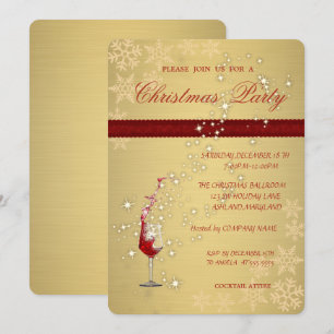 Invitation Verre Rouge Or Élégant, Soirée de Noël d'Entrepris
