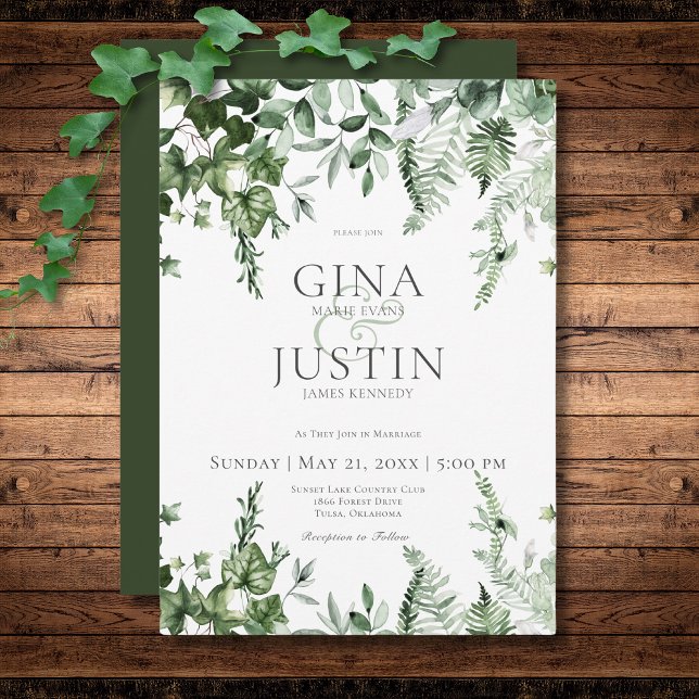 Invitation Verre rustique & Sage Green Mariage vert (Rustic Ivy & Sage Greenery Green Wedding Invitation)