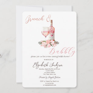 Invitation Verres à vin Bouteilles Roses Brunch & Bulles