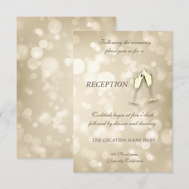 Invitation Verres à vin Elegant Bokeh Réception de mariage (Devant / Derrière)