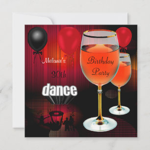 Invitation Verres à vin rouge et ballons de danse pour 30e an