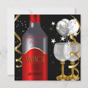 Invitation Verres à vin rouge vintage noir or argent 2