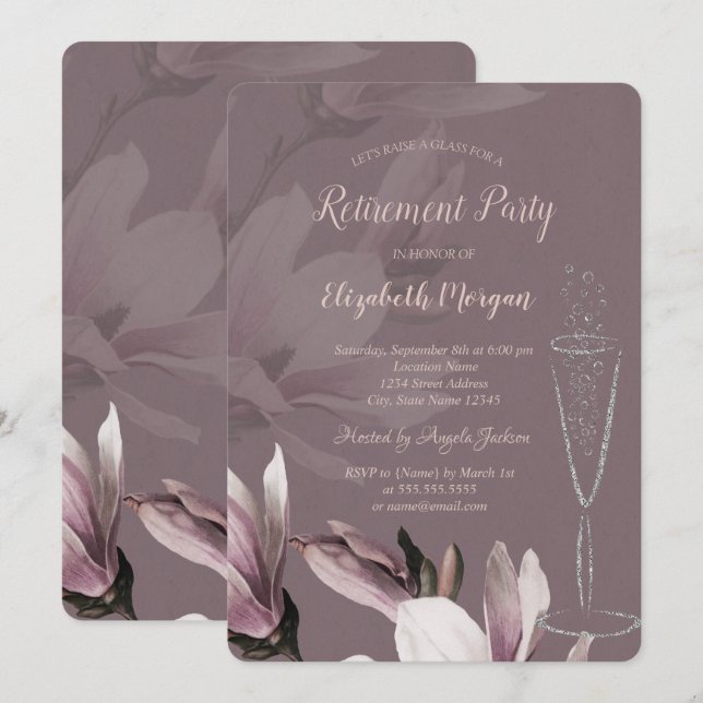 Invitation Verres de Champagne Magnolia Retraite (Devant / Derrière)