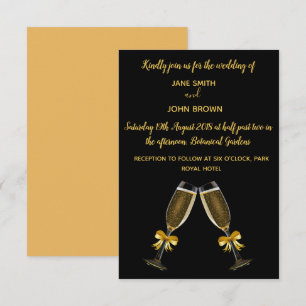 Invitation Verres de champagne Mariage noir et or