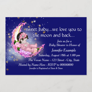 Invitation Vers le Baby shower de la Lune et du dos
