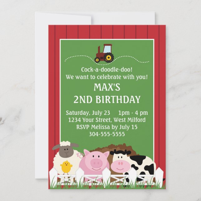Invitation Vers le bas sur l'anniversaire de ferme (Devant)