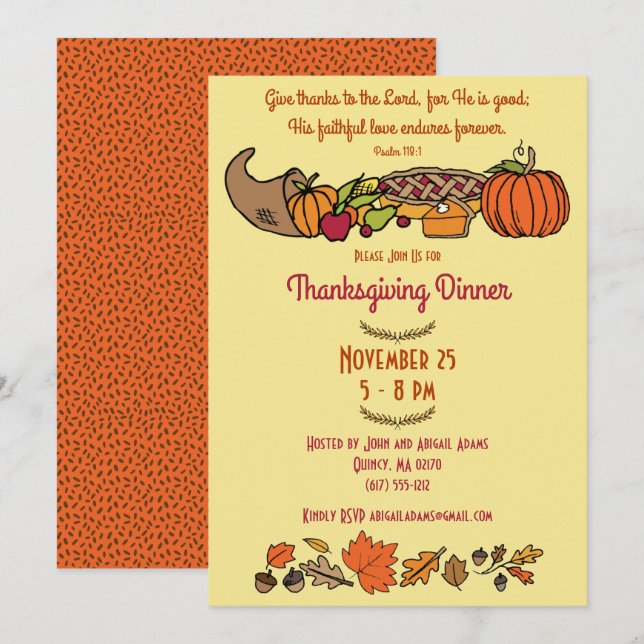 Invitation Verset biblique de Thanksgiving (Devant / Derrière)