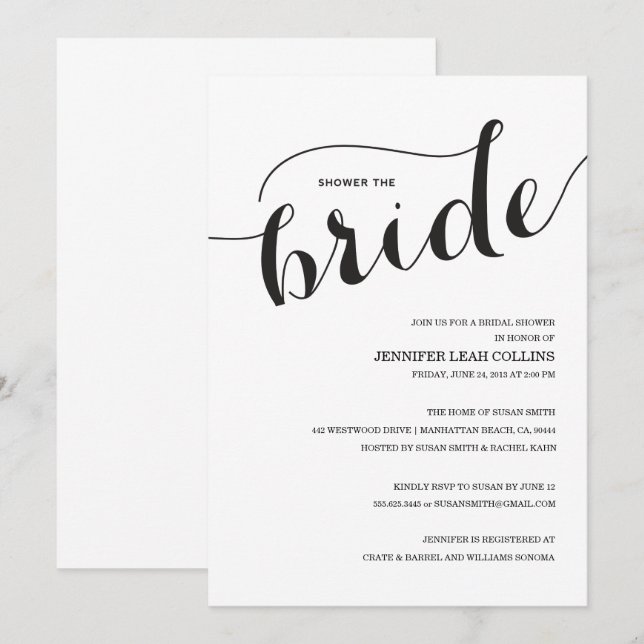 Invitation Versez l'invitation de Fête de la mariée de (Devant / Derrière)