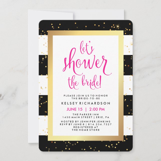 Invitation Versons la douche noire d'or blanc de la jeune (Devant)