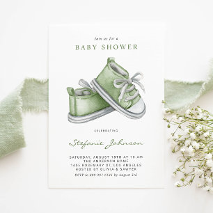 Invitation Vert Aquarelle Baby shower Chaussures bébé