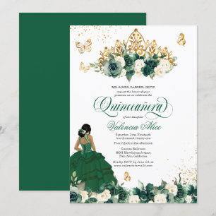 Invitation Vert aquarelle Fleurs papillon Quinceanera