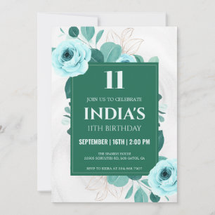 Invitation Vert aquarelle Floral 11e anniversaire