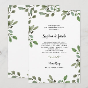 Invitation Vert aquarelle simple Dîner de répétition