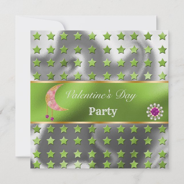 Invitation Vert Argent Papier D'aluminium Or Paillettes Rose  (Devant)
