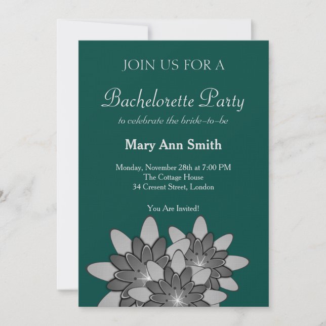 Invitation Vert avec Gris Floral Lotus (Devant)