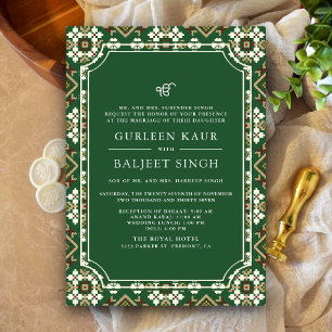 Invitation Vert Beige Ikat Anand Karaj Mariage Sikh