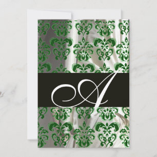 INVITATION VERT BLANC NOIR DAMASSÉ MONOGRAMME EN SOIE
