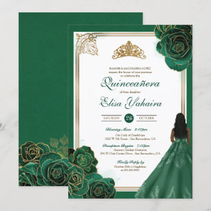 Invitation Vert Blanc Or Rose Royal Elegant Quinceanera