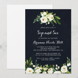 Invitation Vert Blanc Royal Blue Floral Sip et voir