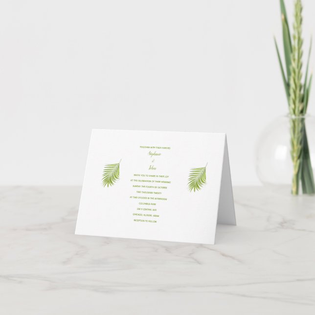 Invitation Vert Blanc Tropical Feuille de Palme Élégant Maria (Devant)