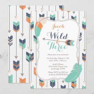 Invitation Vert bleu tribal sauvage de fête d'anniversaire de