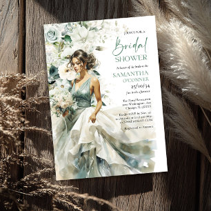 Invitation Vert boho moderne eucalyptus fleurs blanches