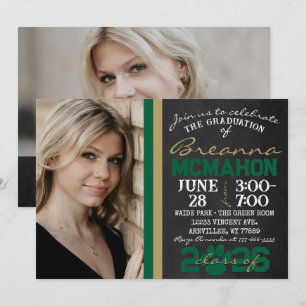 Invitation Vert & Bronze Gold Empreinte de patte Graduation 2