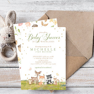 Invitation Vert Brown Garçon Aquarelle Bois Animaux