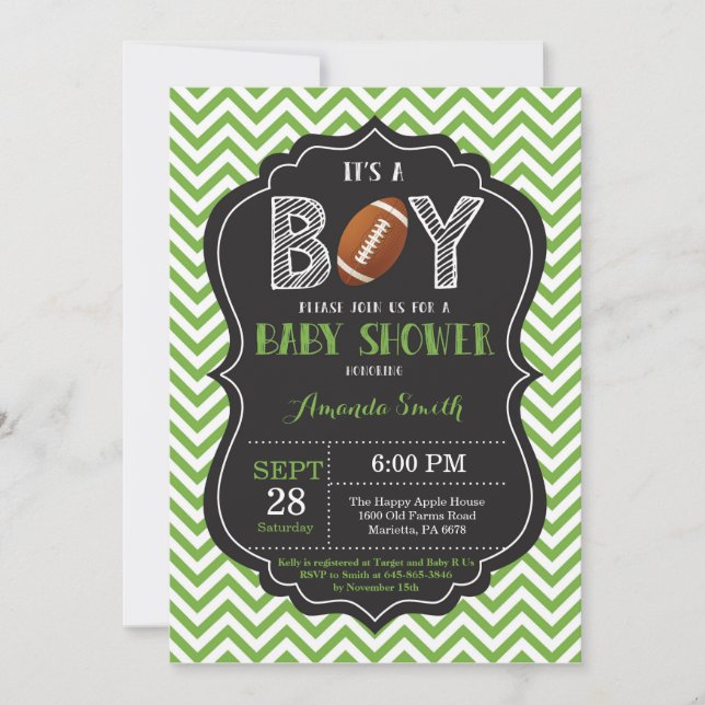 Invitation Vert Chevron de garçon d'invitation de baby shower (Devant)