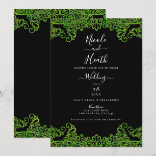 Invitation Vert Citron Paillettes Dentelle Mariage Noir