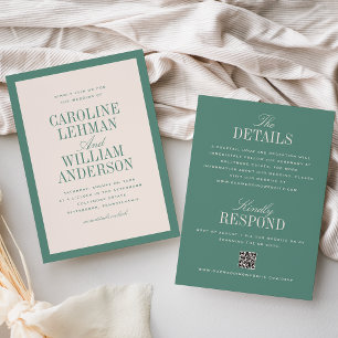 Invitation Vert Clair Classique Élégant Mariage Double Face