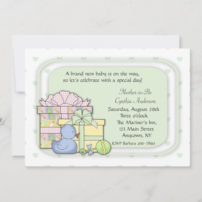 Invitation Vert de cadeaux de bébé (Devant)