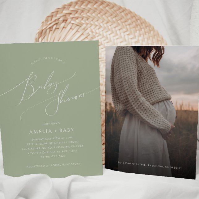 Invitation Vert de la tige | Baby shower photo (Créateur téléchargé)
