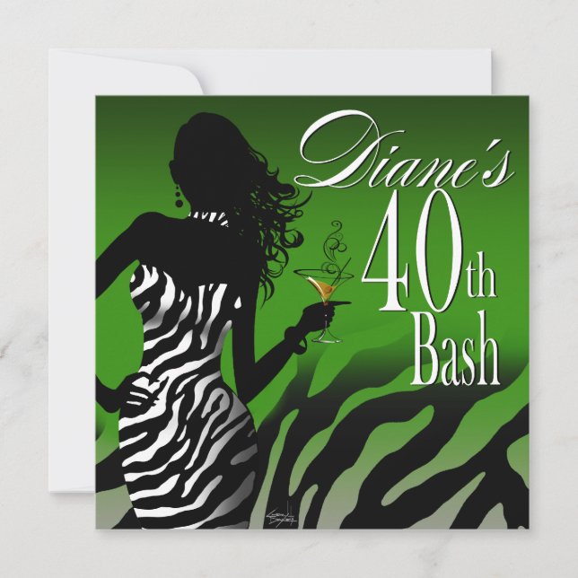 Invitation Vert de l'anniversaire de Diane de zèbre de bombe (Devant)