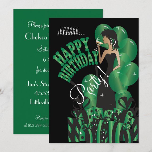 Invitation Vert de nom et d'âge | de la fille | (Devant / Derrière)