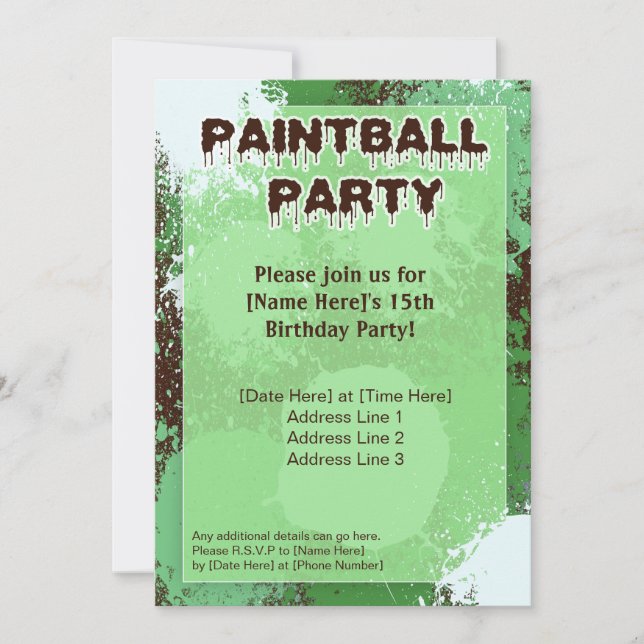 Invitation vert de partie de Paintball (Devant)