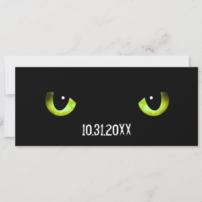 Invitation Vert des yeux de chat d'Halloween (Devant)