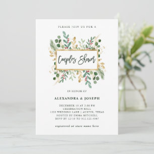 Invitation Vert doré blanc   Christmas Couples Douche