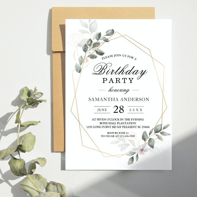 Invitation Vert doux aquarelle cadre feuille & fleur (Créateur téléchargé)