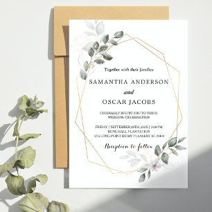 Invitation Vert doux aquarelle cadre feuille & fleur