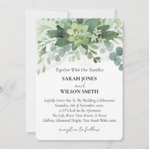 Invitation Vert doux Mariage Succulent Floral Botanique