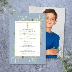 Invitation Vert Dusty Bleu Première Sainte Communion Photo