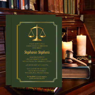 Invitation Vert élégant   Gold Law Attorney Graduation Party