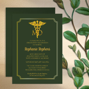 Invitation Vert élégant   Gold MD Physician Graduation Party