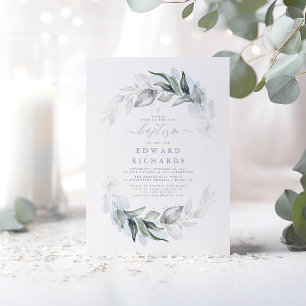 Invitation Vert élégant moderne Dusty Baptême bleu