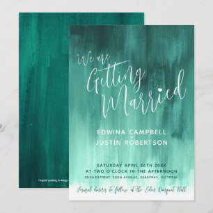 Invitation Vert émeraude art moderne abstrait peint mariage