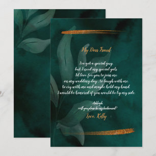 Invitation vert émeraude moderne et la feuille sera ma servan