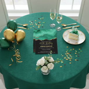 Invitation Vert émeraude or paillettes aquarelle