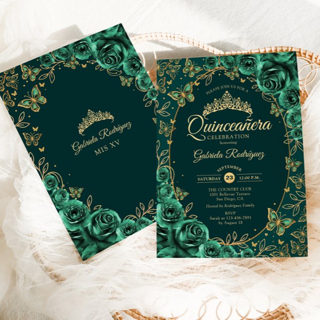 Invitation Vert émeraude Or Quinceanera (Créateur téléchargé)